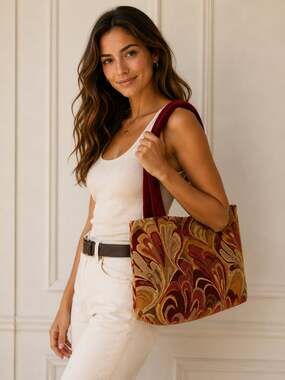 Offhand Designs Sabrina Velvet Paisley Knitters Tote Bag